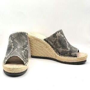TOMS‎ Womens 7.5 Snakeskin Print Espadrille Wedge Mule Sandals Gray Black Boho